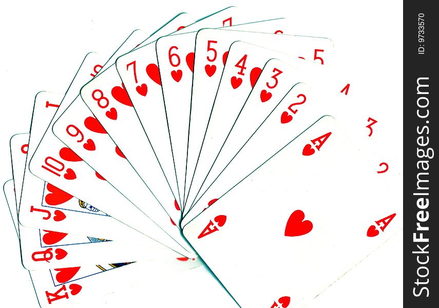 Range of playing cards, all hearts. Range of playing cards, all hearts