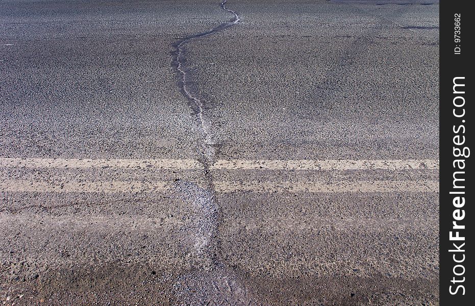 Double continuous line of road sectoring of a country highway. Double continuous line of road sectoring of a country highway