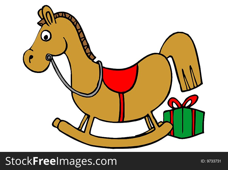 Illustration of horse toy and gift