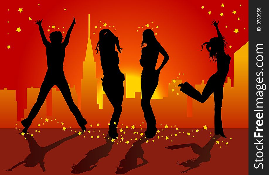 Vector illustration of young female silhouettes with background. Vector illustration of young female silhouettes with background