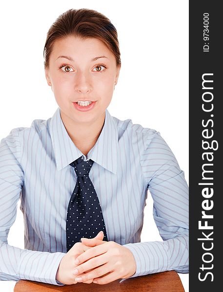 Young Girl In A Shirt On White Background