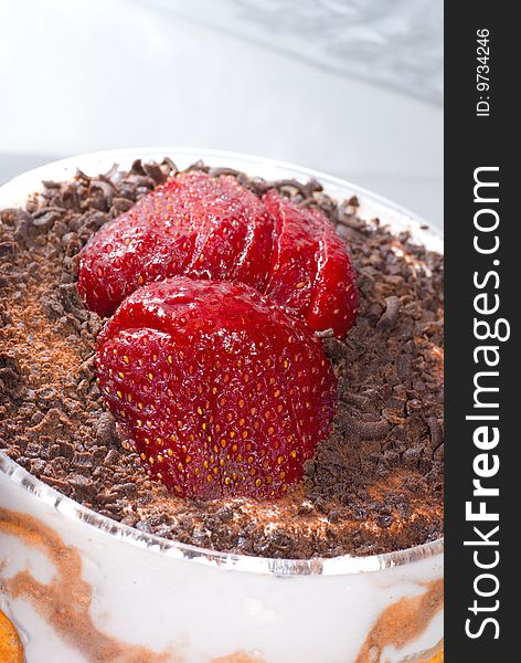 Close up Tiramisu dessert with strawberry