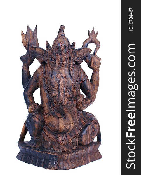 Wooden Statuette Of Hindu God Ganesh