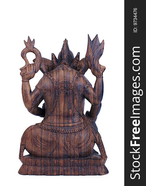 Wooden statuette of hindu god ganesh rear view