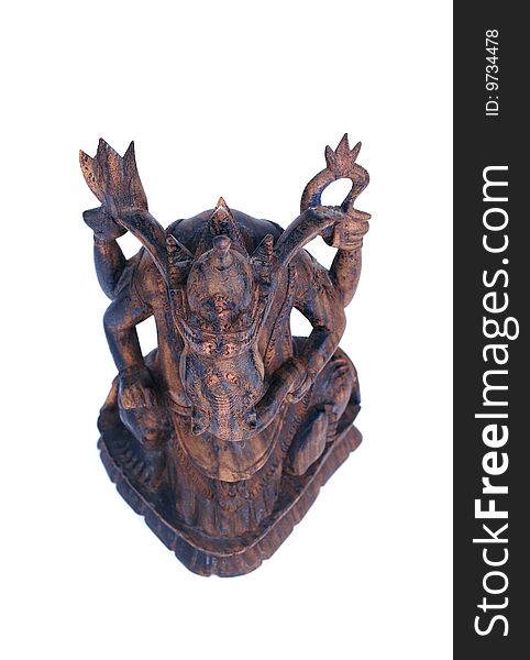 Wooden statuette of hindu god ganesh up view