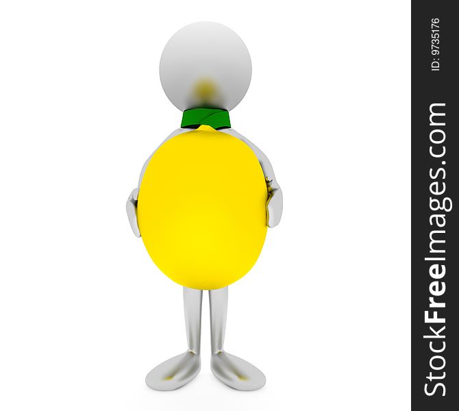3D Man Holds A Lemon Isolated On White.