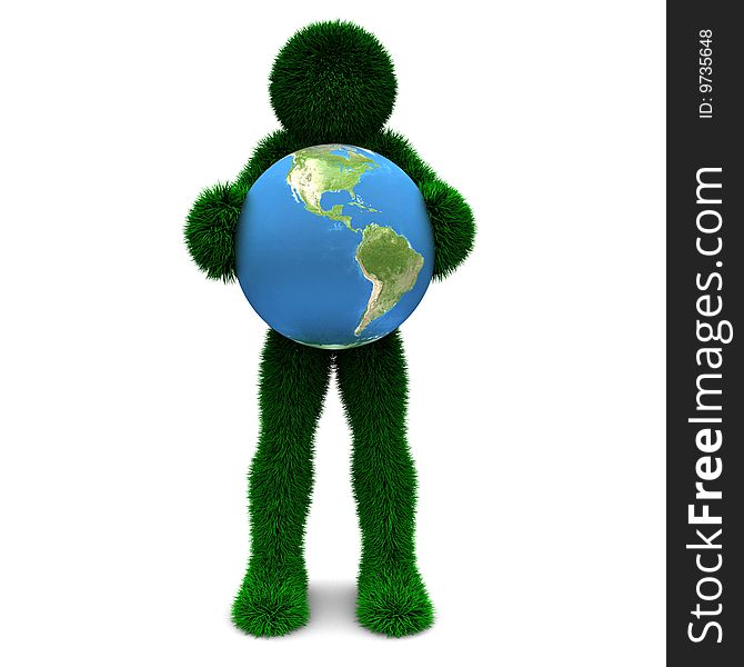 3D man holds Earth isolated on white. 3D man holds Earth isolated on white.