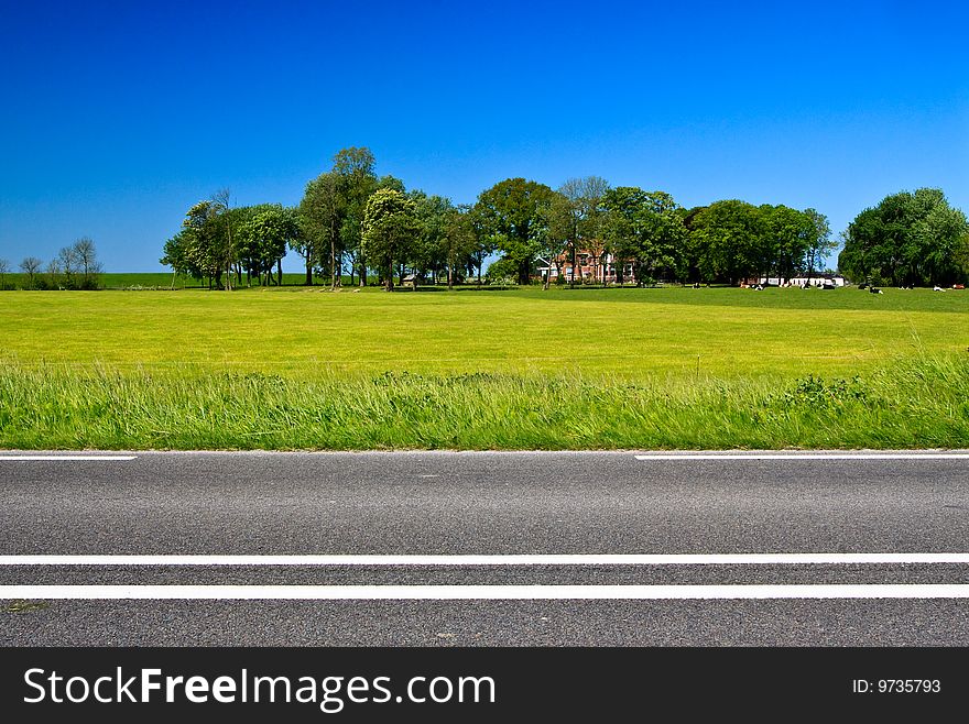 Countryside With Farmer And Cows