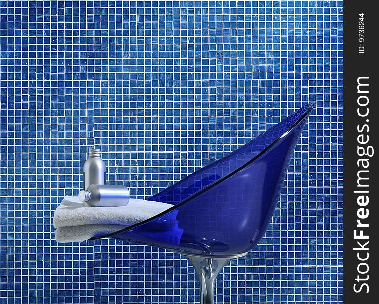 A Blue bathroom closeup, mosaic