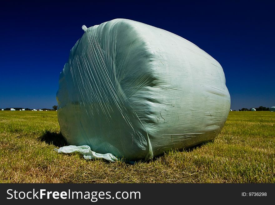 Countryside Meadow With Hay Bale