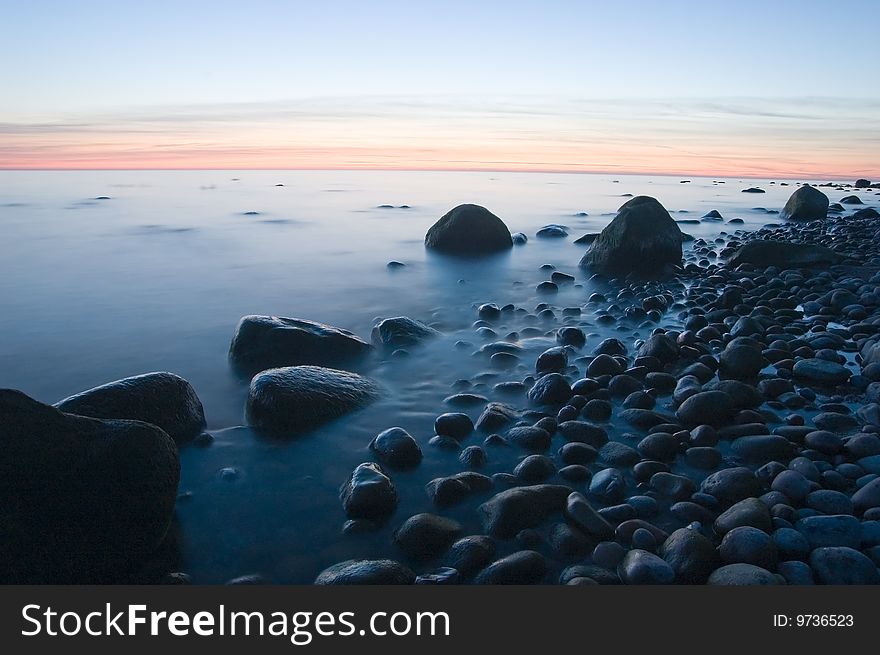 Baltic seaside after sunset in Klaipeda, Lithuania