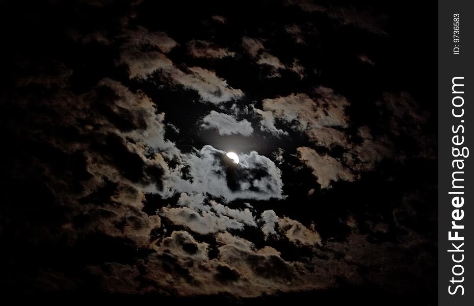 Full moon and clouds on night sky