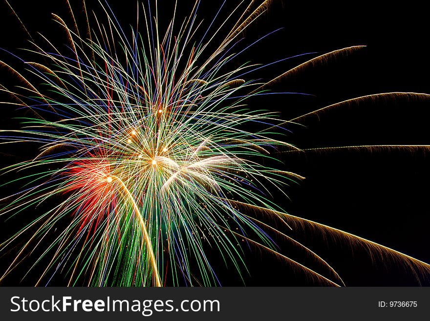 Fireworks explodes on black background