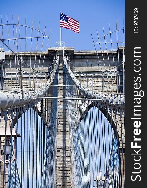 The famous Brooklyn Bridge in lower Manhattan NYC