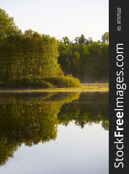 Morning light on the green shore of Island Lake in Northern Minnesota. Morning light on the green shore of Island Lake in Northern Minnesota