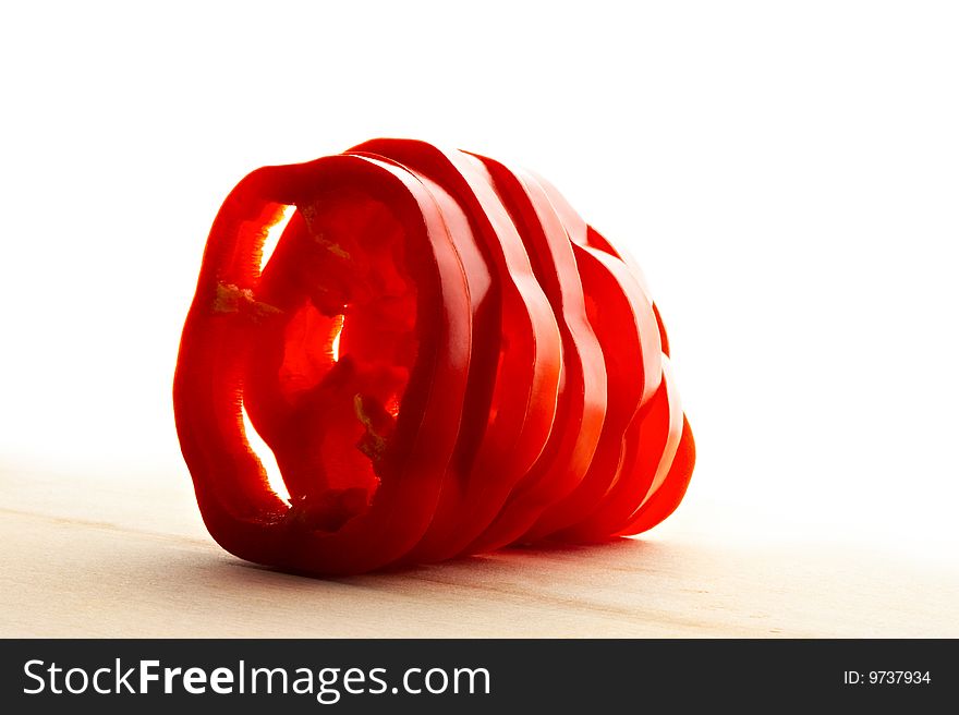 Sliced red pepper on cutting board. Sliced red pepper on cutting board