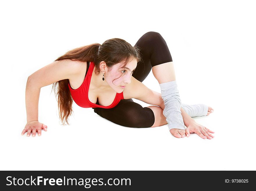 Fitness girl over white background