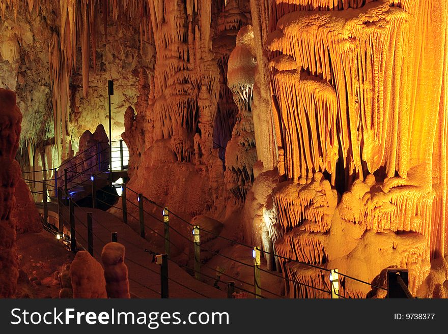Interior of stalactite and stalagmite cave