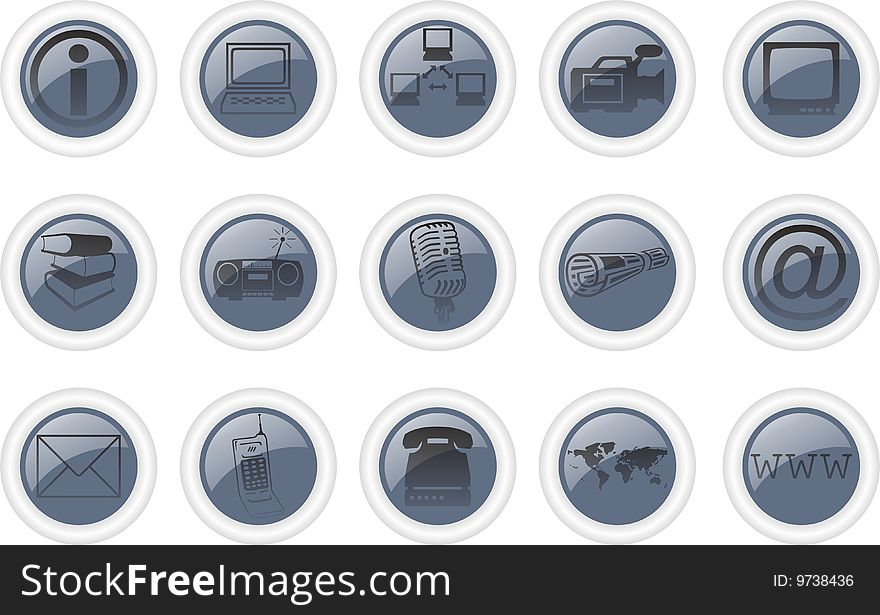 A set of icons with information and communication theme. A set of icons with information and communication theme.