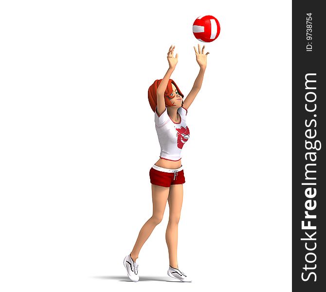 Rendering of a cartoon kid who plays volleyball. With Clipping Path and shadow over white. Rendering of a cartoon kid who plays volleyball. With Clipping Path and shadow over white