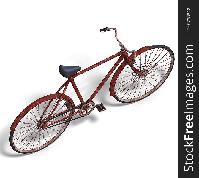 Rendering of a old unused bike with Clipping Path and shadow over white. Rendering of a old unused bike with Clipping Path and shadow over white