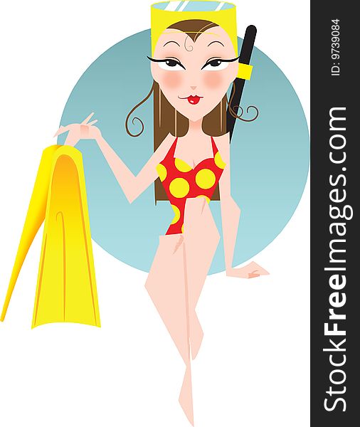 Girl in bathing suit ready to snorkel. Girl in bathing suit ready to snorkel.
