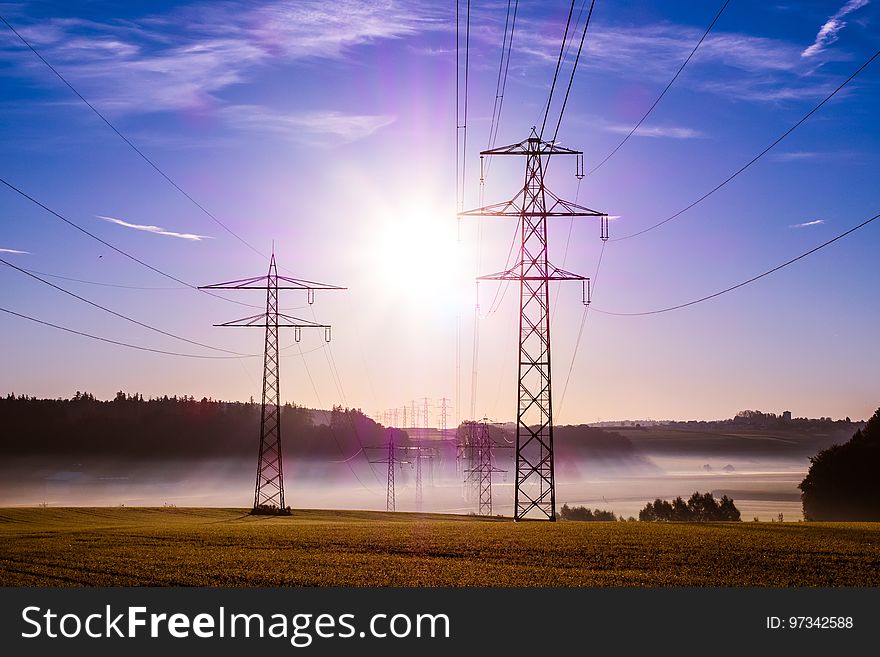 Overhead Power Line, Sky, Electricity, Transmission Tower