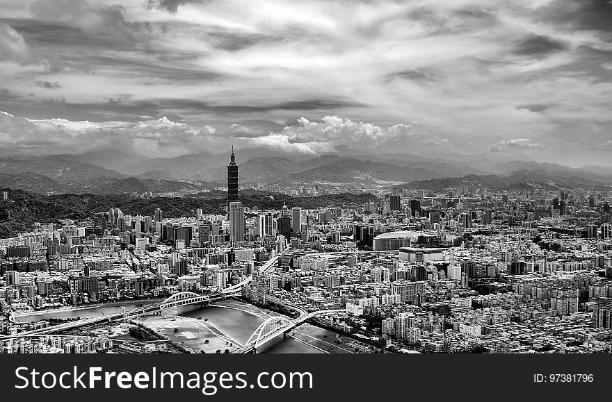 Black and White Aerial View of City