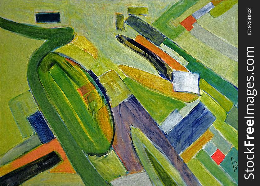 1990 - &#x27;Piers of IJmuiden&#x27;, large abstract landscape painting, Dutch Abstract colorful art on canvas A high resolution a