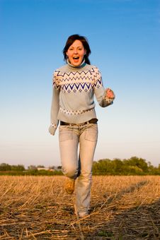 Happy Young Woman Running Royalty Free Stock Photo Happy Young Woman Running Royalty Free Stock Photo