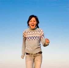 Happy Young Woman Running Stock Photo Happy Young Woman Running Stock Photo