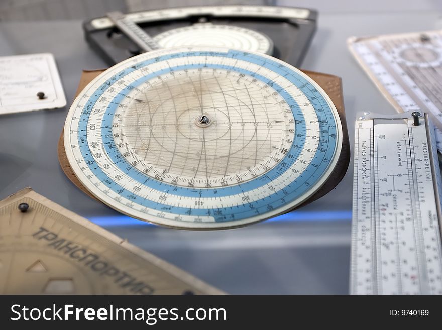 Old russian navigation instruments with numbersant letters. Old russian navigation instruments with numbersant letters