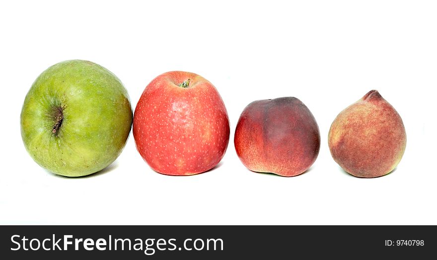 Row of Fruits: apples, peach and nectarine