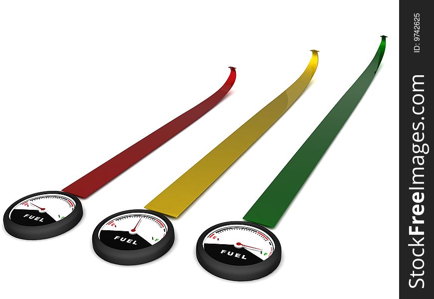 Rendered fuel meters with colorful str