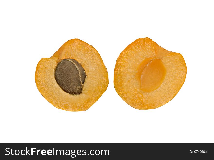 Apricot sections isolated on white background