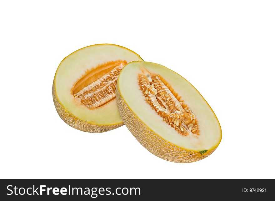 Sections of melon isolated on white background