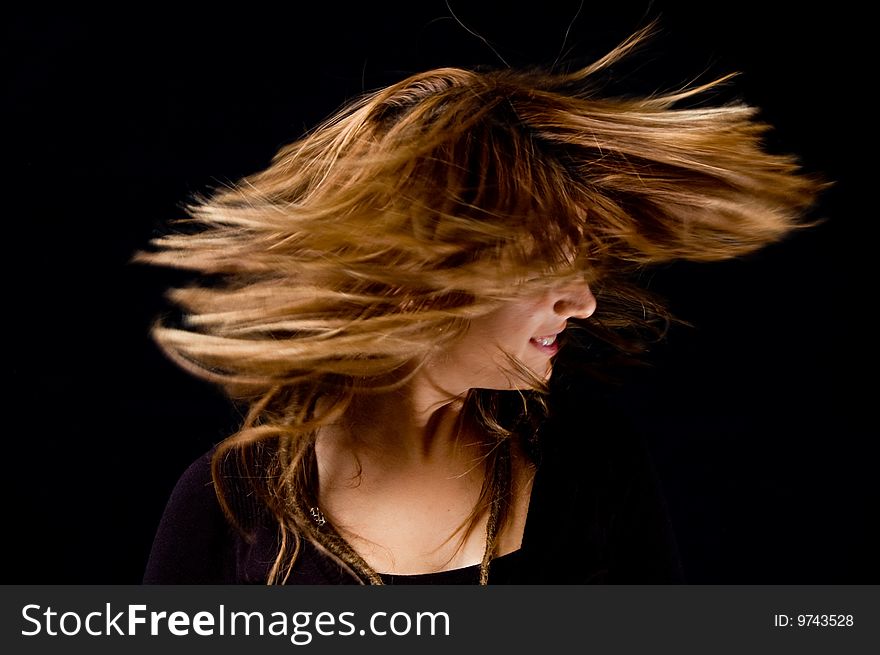 Portrait of beautiful female showing aggression