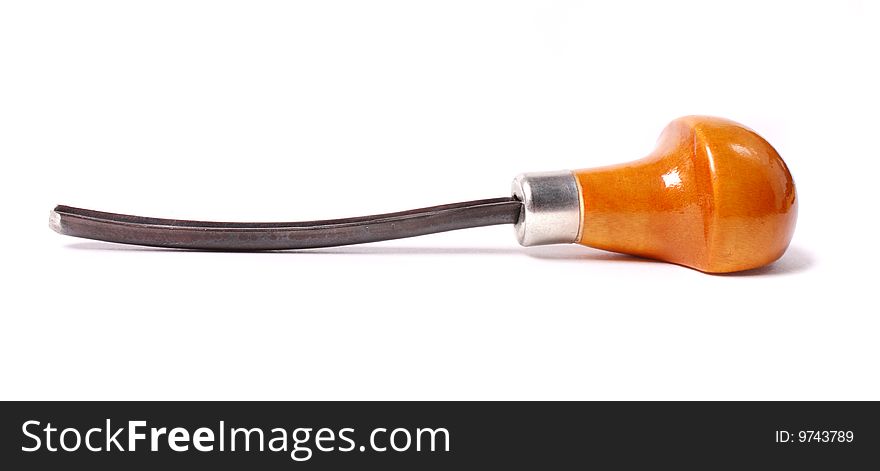 Graver with wooden handle on white. Graver with wooden handle on white