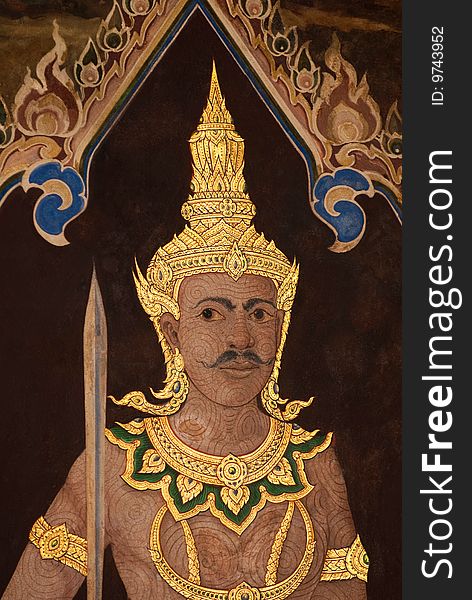 A painting of an guardian in grand palace bangkok. A painting of an guardian in grand palace bangkok