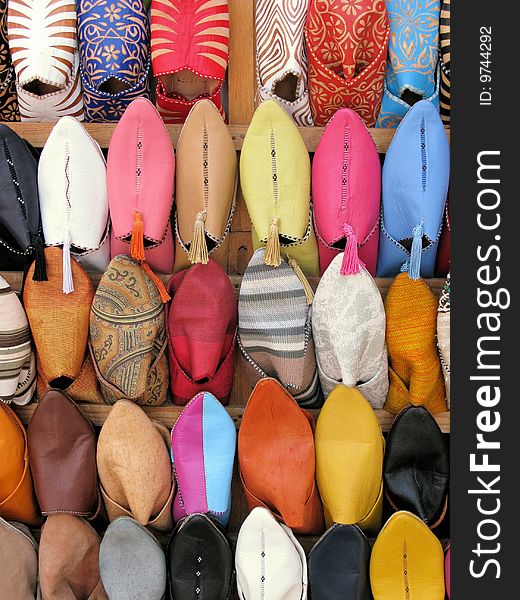 Closeup of colourful leather shoes
