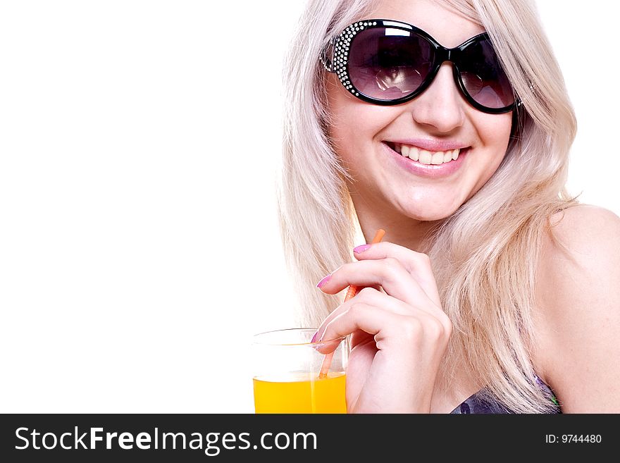 Beautiful Women In Swimsuit With A Glass Of Juice