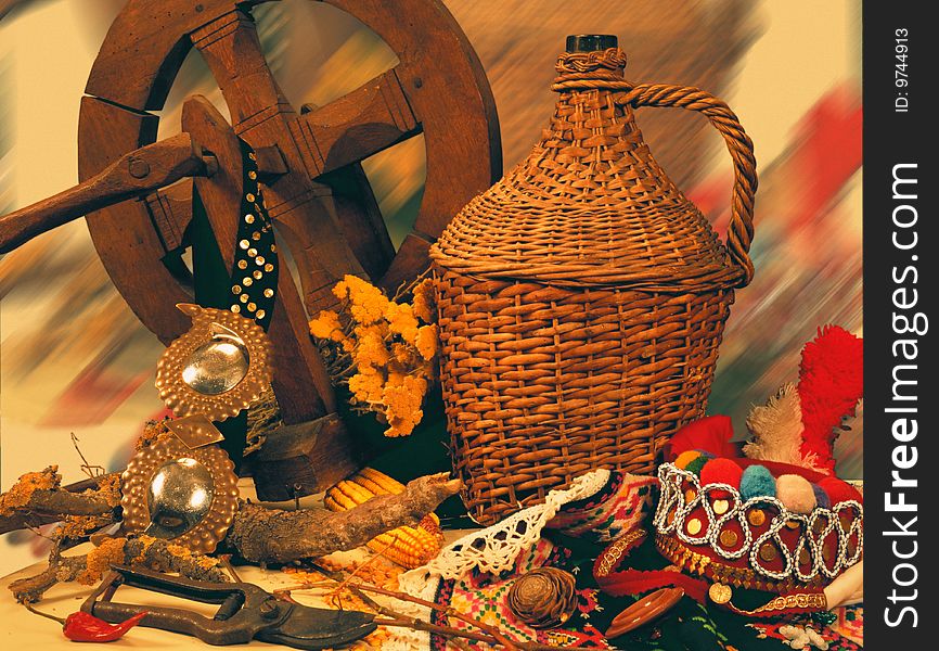 Traditional motive with demijohn and cloth