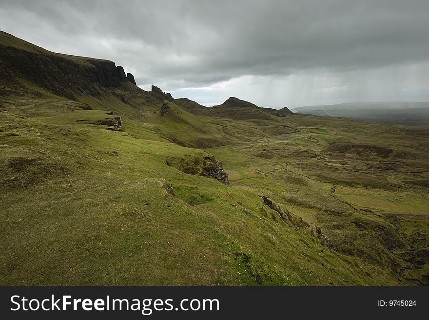 Landscape image of spectacular Quiraing pass on the isle of Skye. Landscape image of spectacular Quiraing pass on the isle of Skye