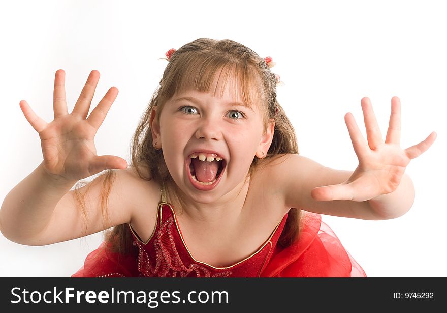 An image of a funny little girl making grimace