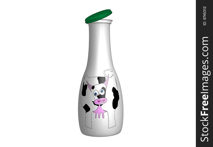 Simple milk bottle illustration with cow picture