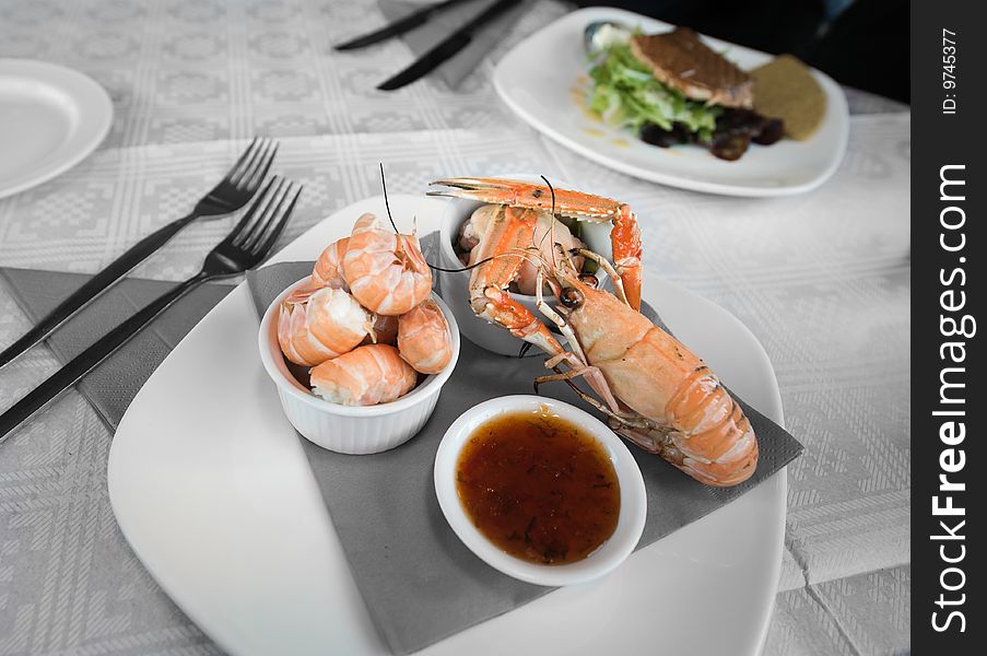 Seafood platter with deliciously looking king prawns. Seafood platter with deliciously looking king prawns