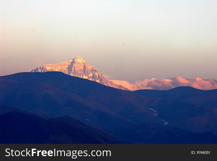 A distant view of Mount Everest,May.The North Face of the Everest,Tibet. A distant view of Mount Everest,May.The North Face of the Everest,Tibet