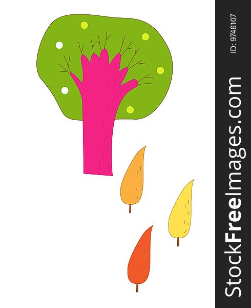 Color tree on the white background ,cartoon