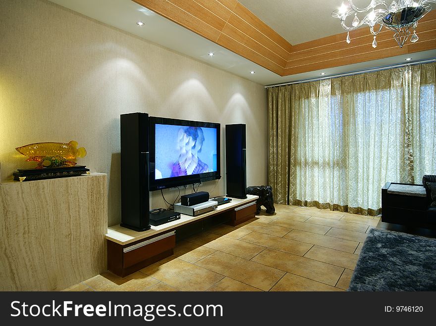 Video room with hdtv in modern home. Video room with hdtv in modern home.