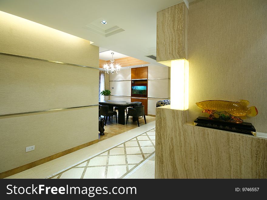 Hallway into dining room in modern home. Hallway into dining room in modern home.